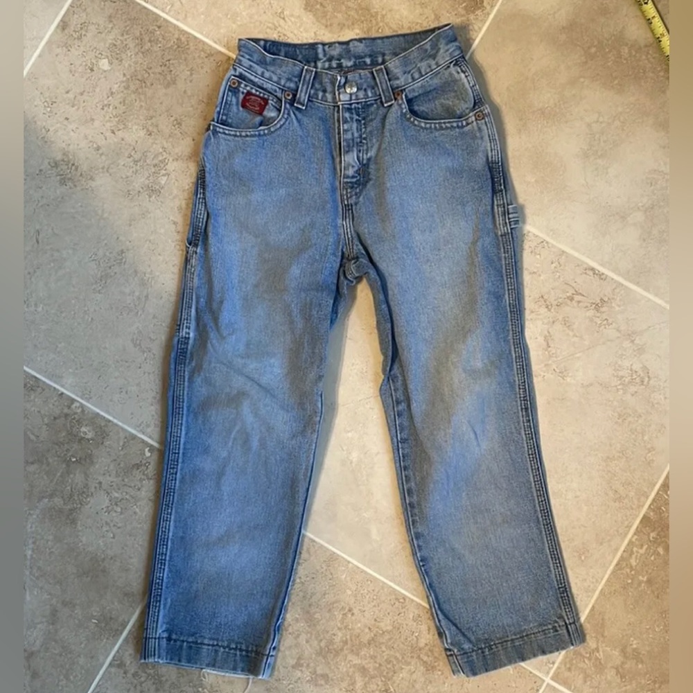 GAP DENIM Jeans Carpenter Pants Boys Size 7 Cargo Workwear Vtg Denim BLUE